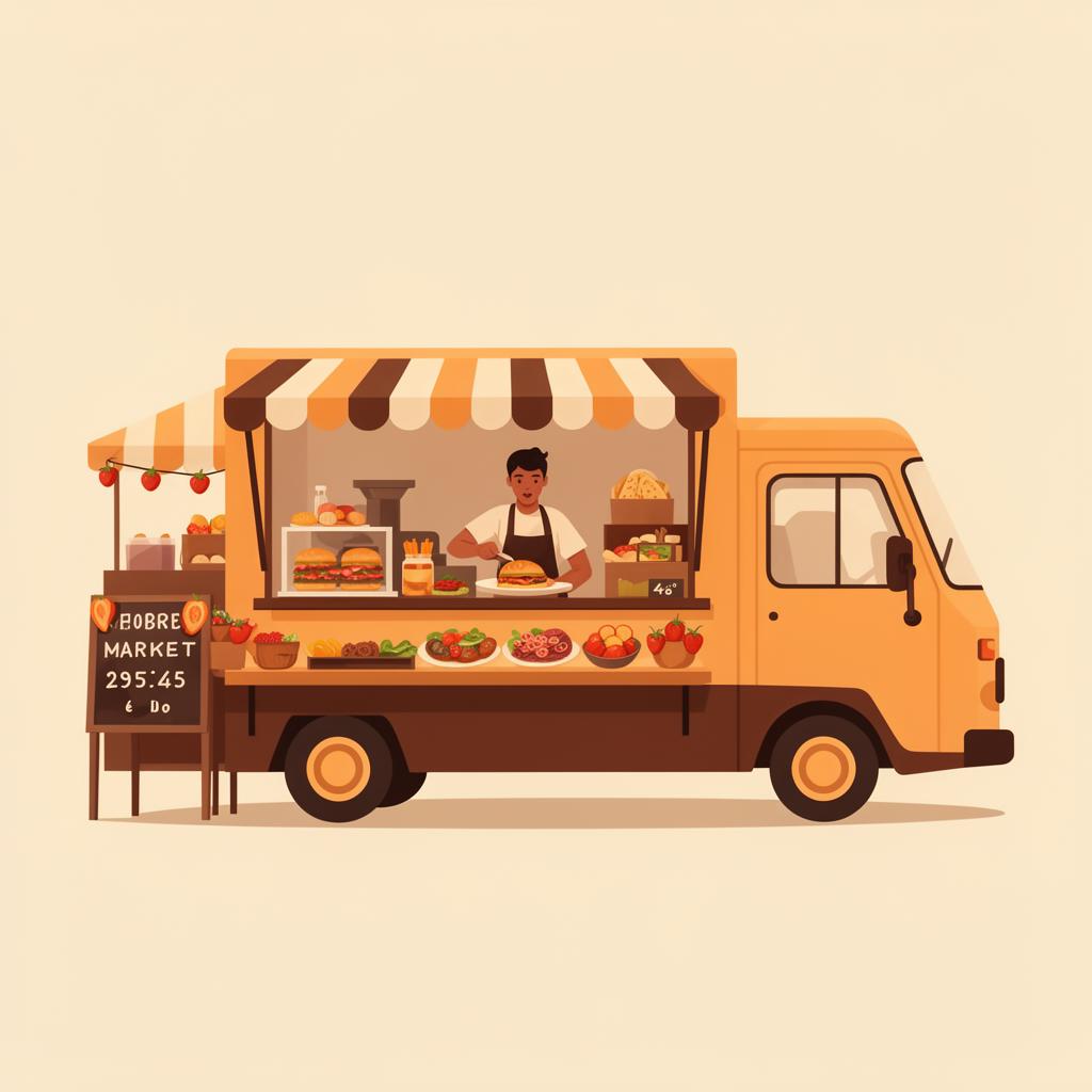 Food truck serving at a local market